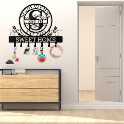 Dyoart Personalized Key Holder for Wall - Custom Family Name Metal