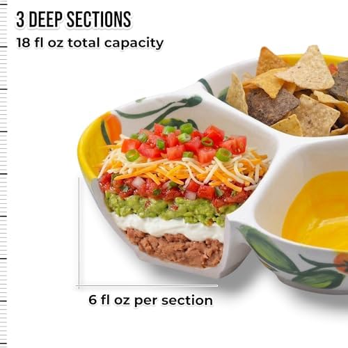 3-Compartment Ceramic Serving Dish, Handmade in Spain