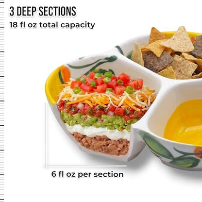 3-Compartment Ceramic Serving Dish, Handmade in Spain