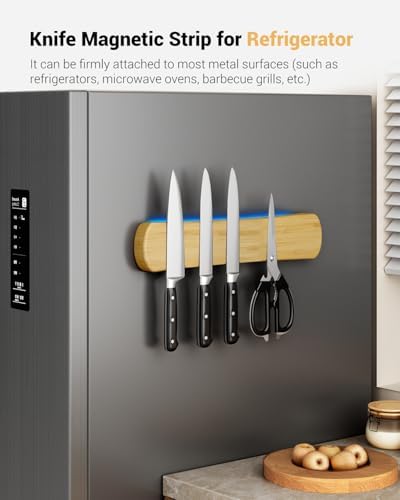 Magnetic Knife Holder, 12 Inch Bamboo Wood Knife Strip for Wall or