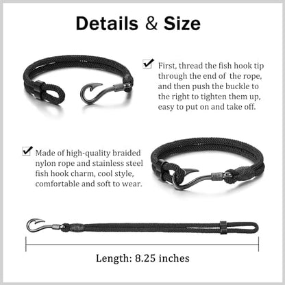 Black Fishing Bracelet Gifts for Men Cool Fishing Accessories Stuff