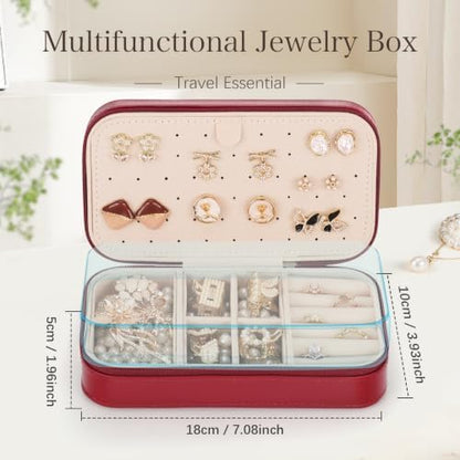 DesignSter Travel Jewelry Box, PU Leather Portable Jewelry Case, Small