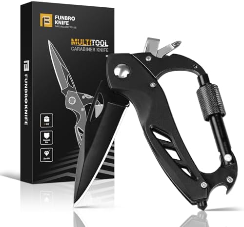 FUNBRO Multitool Carabiner with Pocket Knife, Bottle Opener