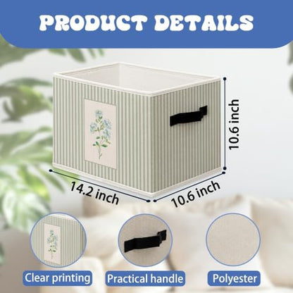 Blue Floral Storage Boxes, Cottage Core Botanical Cube Storage Bin for