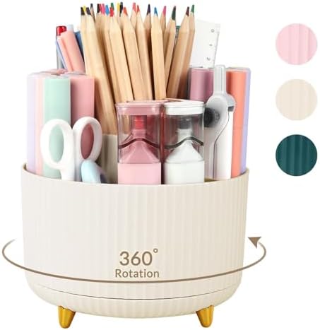 SKYDUE 360 Rotating Plastic Desk Pen Organizer with 5 Slots