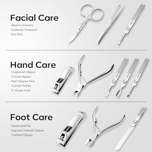 FAMILIFE Stainless Steel Manicure Set 11-in-1 Professional Nail