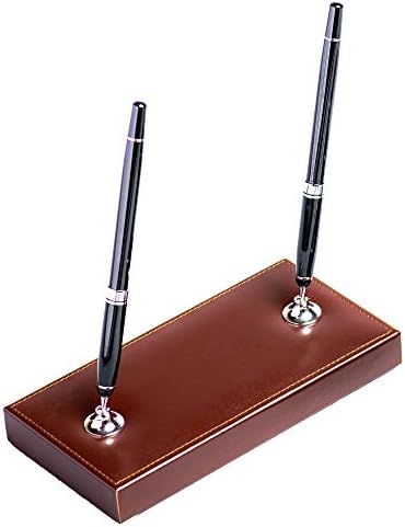 Dark Brown Bonded Leather Double Pen Stand