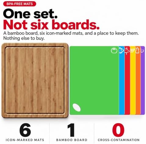 Dark Bamboo Cutting Board Set with 6 Mats, Wood Cutting Boards for