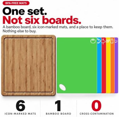 Dark Bamboo Cutting Board Set with 6 Mats, Wood Cutting Boards for