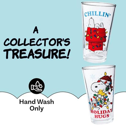 Silver Buffalo Peanuts Snoopy Holiday Boxed Set, 4pc Pint Glass Set