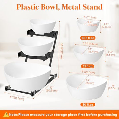 Lifewit 3 Tier Plastic Serving Bowls for Party, Chip and Dip Serving