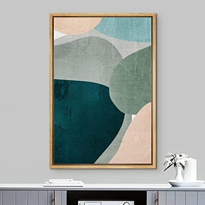 IDEA4WALL Framed Canvas Print Wall Art Pastel Mid-Century Green Tan