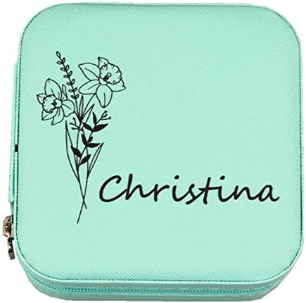 TAONE Portable Travel Jewelry Box Personalized Birth Month Flower Mini