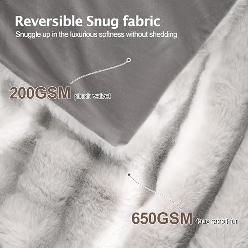 VFROO Faux Rabbit Fur Throw Blanket, Plush Fuzzy Blanket, 50" × 60"