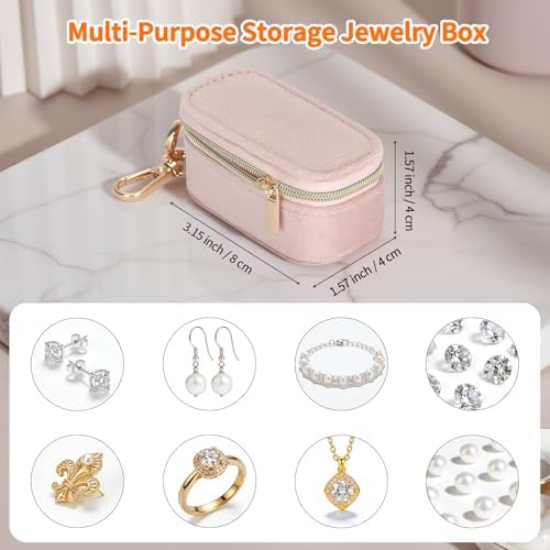 KUKUVR Mini Velvet Travel Jewelry Box with Keychain (Pink)