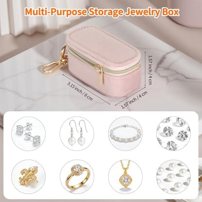 KUKUVR Mini Velvet Travel Jewelry Box with Keychain (Pink)