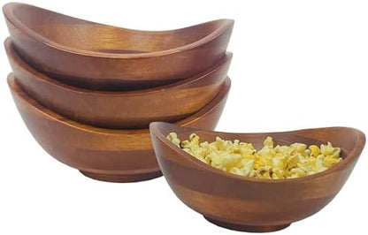 Woodard & Charles Set of 4 Wood Ind Serving Bowls, 7"x 6.5"x3" Cherry
