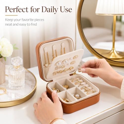 Travel Jewelry Box, PU Leather Organizer for Women Girls, Portable