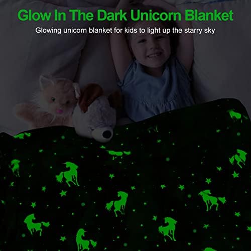 TEHALK Unicorn Glow in The Dark Blanket, Unicorn Blanket for