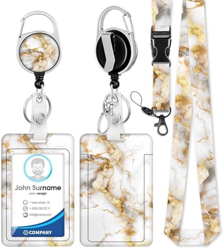 Heavy Duty White Marble Retractable Badge Reel with ID Holder