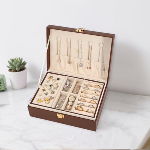Voova 2 Layer Jewelry Box Organizer with Removable Tray, Vintage Gift