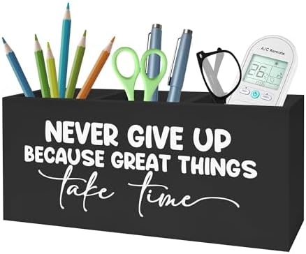 Inspirational Quotes Pencil Pen Holder for Desk, Never Give Up Because