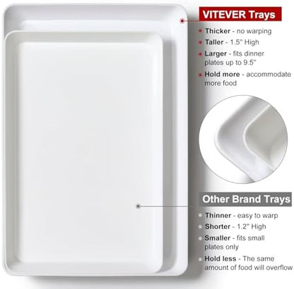 4-Pack Plastic 16" x 11" Large White Serving Trays Set - Reusable