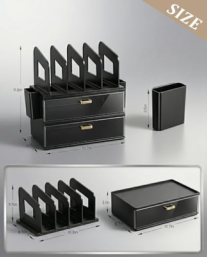 LALOBLUE Acrylic Desk Organizer with Drawer and Vertical File Holder