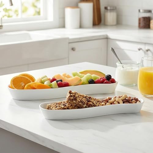 2 Pack Olive Dish, 12 inch Ceramic Tray for Appetizers Crackers and