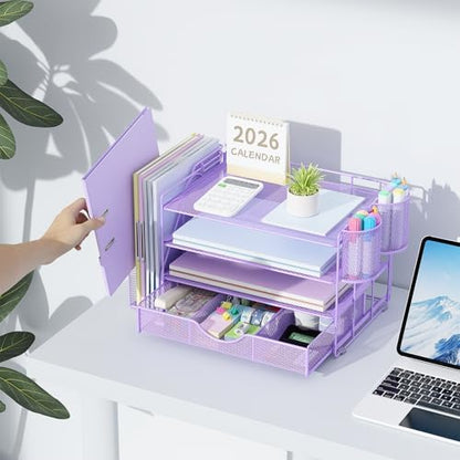 gianotter Desk Organizers and Accessories with File Holder, 4-Tier