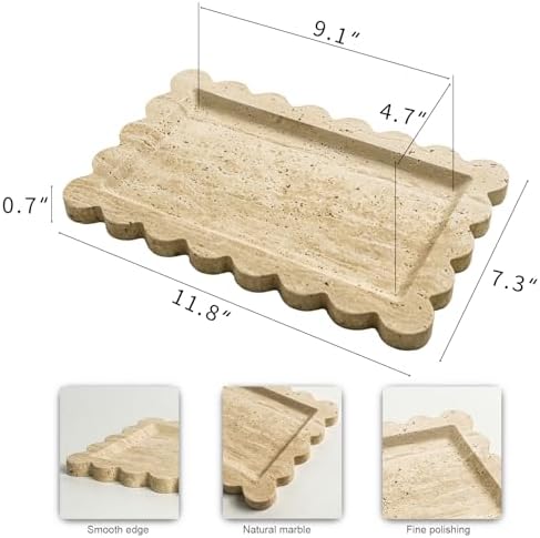 Natural 100% Marble Vanity Tray Luxury Scalloped Marble Storage