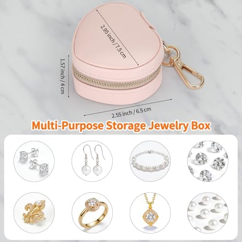 KUKUVR Mini Heart Travel Jewelry Box with Keychain (Pink)