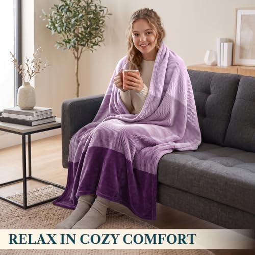 PAVILIA Purple Ombre Fleece Throw Blanket for Couch Sofa Bed, 50x60