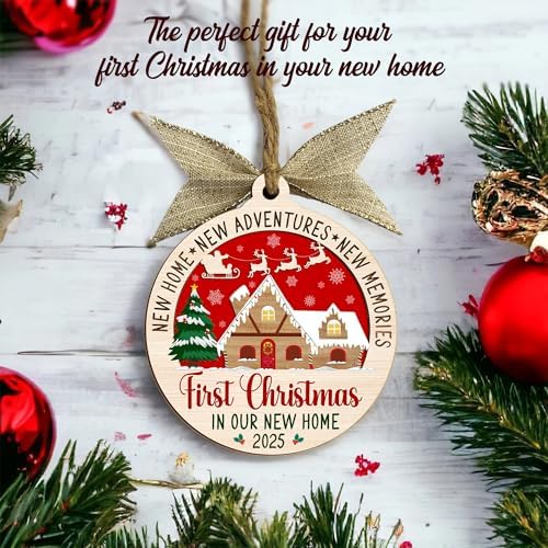 New Home Ornament 2025 – Wooden 2-Layer Housewarming Ornament, Wooden