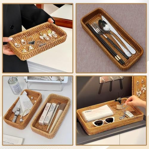 Small Rattan Key Tray for Entryway Table (10"x5.1"x1.8")