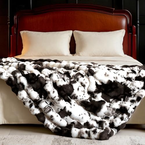 VFROO Ultra Plush Bubble Faux Rabbit Fur Blanket – 950GSM Thick Fluffy