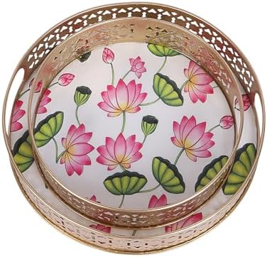 Two Moustaches Lotus Flowers Design Serving Trays Set