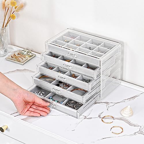 ProCase Earring Holder Organizer Jewelry Box with 5 Drawers, Grey