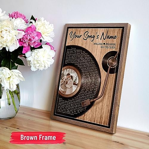 H-DEWALL Personalized Song Lyrics Brown Framed Canvas, Romantic