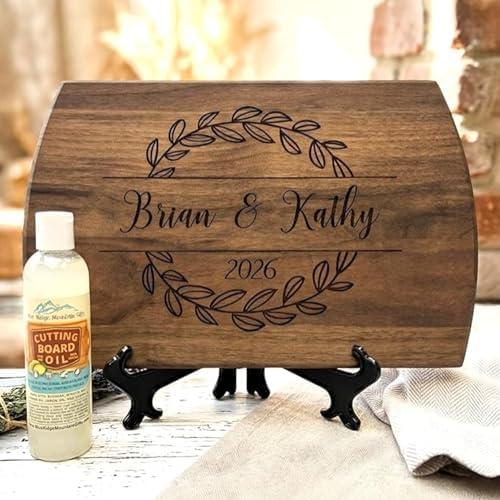 Personalized Engraved Cutting Board Gift Set with Box, Stand and Oil
