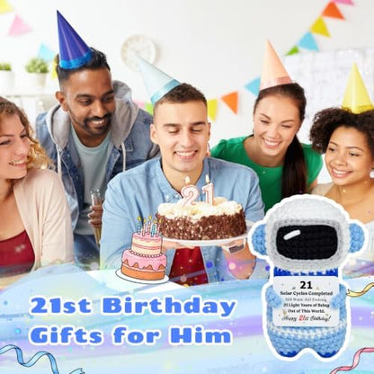 21st Birthday Gifts for Him Her, Crochet Astronaut with 21st Bday Card