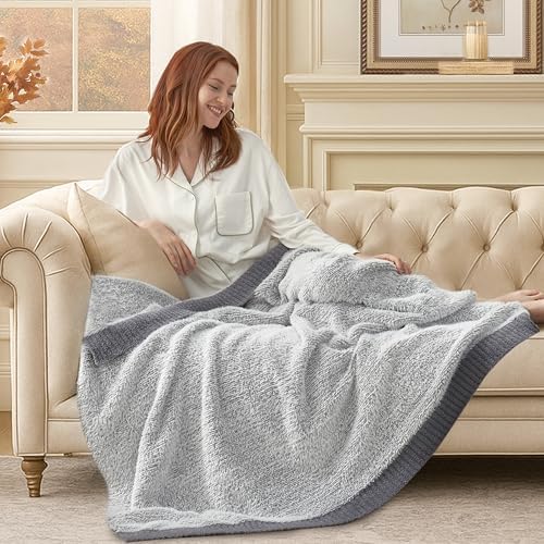 Amélie Home Faux Fur Throw Blanket, Heather Grey, 50"x60"