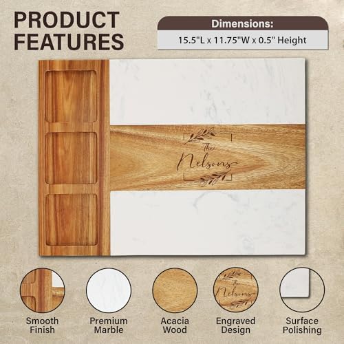 Personalized Charcuterie Board Set, Custom Laser Engraved Marble Wood