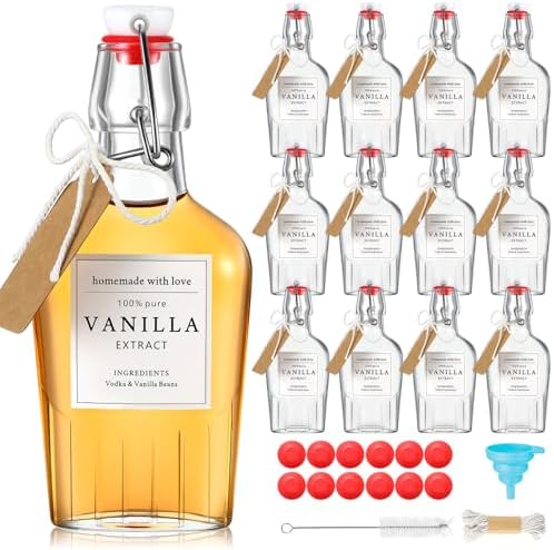 12 Set Swing Top Glass Flask Homemade Vanilla Extract Bottles with