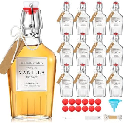 12 Set Swing Top Glass Flask Homemade Vanilla Extract Bottles with