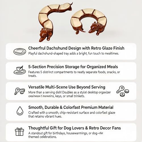 Dachshund Design 5 Section Storage Dish,Divided Serving Tray, for Home