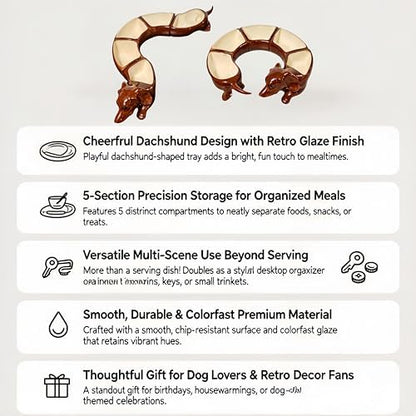 Dachshund Design 5 Section Storage Dish,Divided Serving Tray, for Home