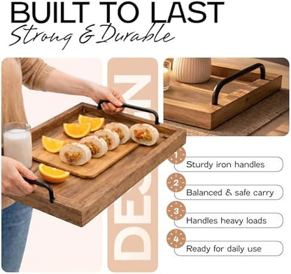 Besti Rustic Vintage Food Serving Trays (Set of 2) | Nesting Wooden