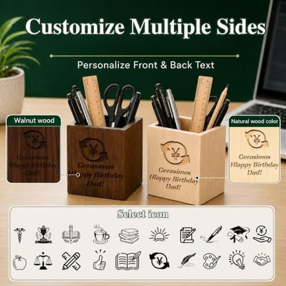 QYH Personalized Pen Holder for Desk, Wooden Pencil Holder Teacher