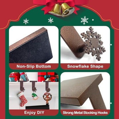 4 PCS Christmas Stocking Holders, Snowflake Stocking Holders for